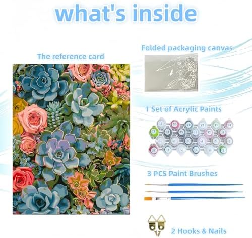 DOTSTART Paint by Numbers Kit for Adults,Colorful Succulents Plants Paint by Number for Adults,Acrylic Adults' Paint-by-Number Kits, Easy Paint by Number Adult Canvas for Home Art Decor, 16X20 inch - Image 6
