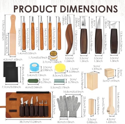 28 Pcs Professional Whittling Chisel Kit, Woodworking Hobby Kit, Ergonomic Carving Starter Set Portable Wood Carving Kit with PU Bag Present for Beginner Adult Kid DIY Fun - Image 2