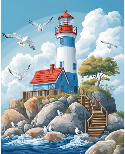 Natuyalo Lighthouse House Paint by Numbers Kit for Adults, Pigeon Sea Scenery Painting by Numbers Kits Frameless, Adult Acrylic Paint by Number Kits Suitable for Gifts and Interior Decor 16x20 inch by Natuyalo