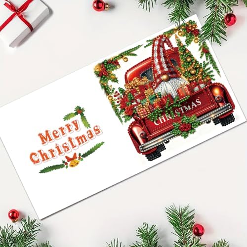 jinglinhh 6pcs Diamond Art Painting Christmas Truck Gnome Greeting Cards with Envelopes, DIY Card Making Kits for Adults, Diamond Art Christmas Cards for Birthday Holiday Postcards - Image 5
