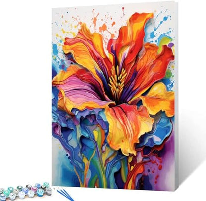 Aihonmin Lris Flower Paint by Number for Adult and Kids Beginner,Floral Canvas Oil Painting Kit Digital Painting,Vintage Watercolor Living Room Decoration,(Without Frame by Aihonmin