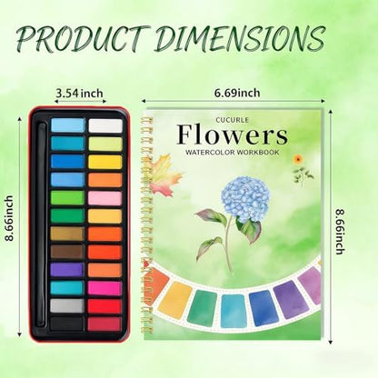 Watercolor Workbook for Beginners - 24 Colors Paint Set & Coloring Book, All-in-One Watercolor Painting Kit, Artistic Exploration Gift for Adults and Teens (Flowers) - Image 2