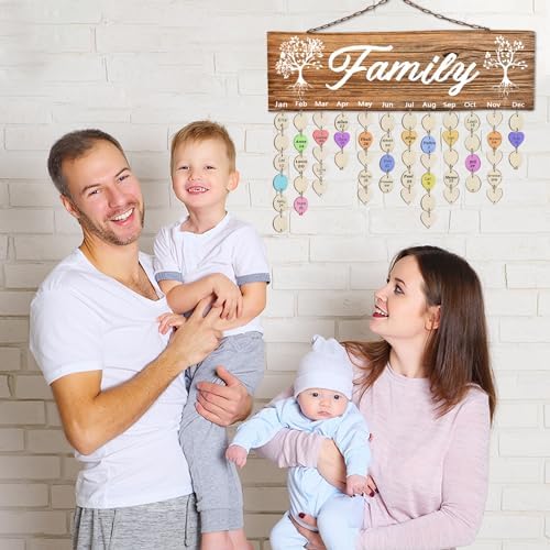 Family Birthday Plaque Tags Wooden Birthday Calendar Board Tags with Rings - Image 6