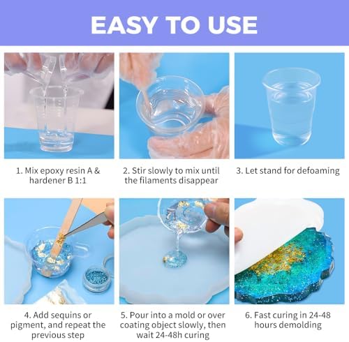 68OZ Crystal Clear Epoxy Resin Kit, Self Leveling, No Bubbles, Not Yellowing Epoxy Resin for Molding & Casting, Jewelry Making, DIY, Crafts, Countertops, River Tables, Wood Surfaces - 34OZ ×2 - Image 5