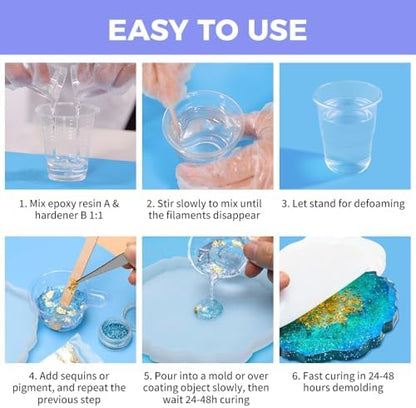 TQELFSS Epoxy Resin 20 OZ, Crystal Clear Epoxy Resin Kit, Fast Curing, Self Leveling, No Bubbles, No Yellowing Molding Casting for Molds, Jewelry Making, DIY Crafts -10 OZ Resina and 10 OZ Hardener - Image 6