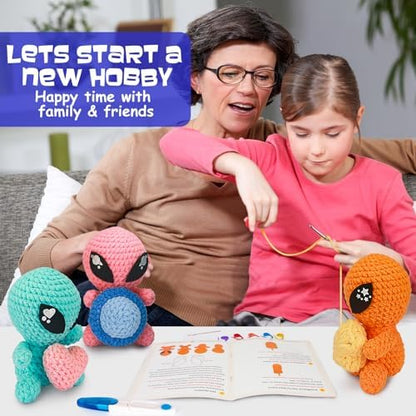 ekaus Crochet Kit for Beginners, Crochet Kit with Step-by-Step Video Tutorials, Crochet DIY Knitting Supplies for Adults, Crochet Aliens(45%+ Yarn) - Image 6