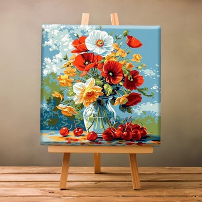Natuyalo Framed Paint by Number Kits for Adults Beginners, Flowers in Vase Easy Acrylic Adult Paint by Number Kits, Cherry DIY Painting by Numbers Kits with Frame Ideal Gift 12x12 Inch - Image 2