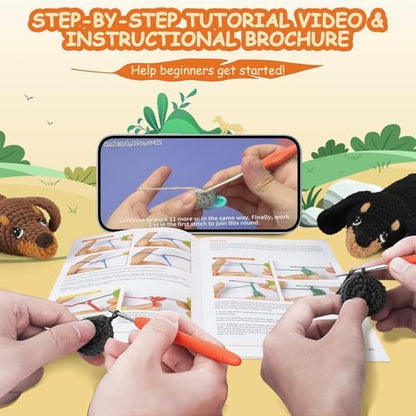 Fortuning's JDS Crochet Kit for Beginners, 2 PCS Dachshund Crochet Kits - Image 2