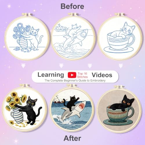 Huacan Embroidery Kit for Adults Beginners with 3 Hoops & Gift Box - Image 3
