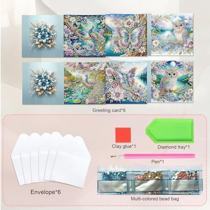 JISHSHAY 6 PCS Butterfly Diamond Painting Greeting Cards Owl Diamond Art Birthday Cards with Envelopes Peacock Gem Art Gem Painting Mosaic Kits for Adults for Thanksgiving Anniversary Valentine - Image 3