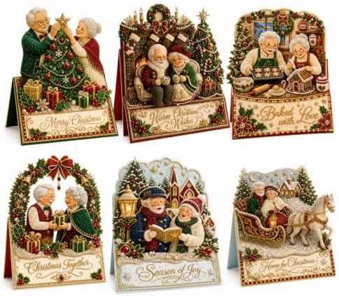 6 Pcs DIY Christmas Pearl Diamond Art Cards for Adults，Santa Claus Grandma - Image 2