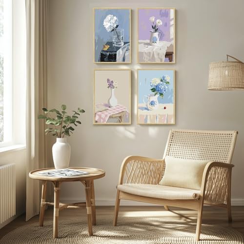 4 Pack Framed Paint by Numbers Kit for Adults Beginner with Wooden Easel, Flowers Vase Easy Paint by Numbers with Frame, DIY Adult Paint by Numbers Kits on Canvas Framed for Home Decor Gift 8x12 Inch - Image 2
