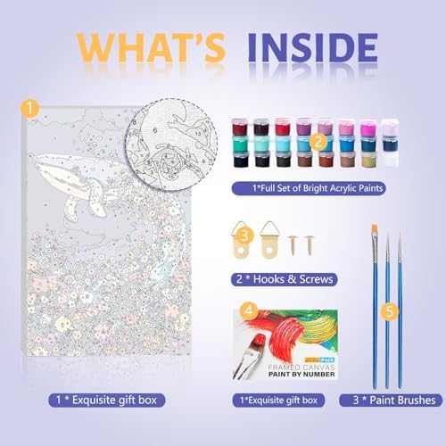 Framed Paint by Numbers Kit for Adults Beginner & Kids Ages 8-12, Dolphin Easy Paint by Numbers with frame, without Easel, DIY Acrylic number painting Kits on Canvas for Gift Home Decor 8 x 12 Inch - Image 5