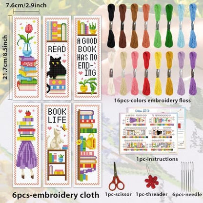 ACRNIGHEET 6PCS Cross Stitch Bookmark Kit for Beginner Bookshelves Stamped Cross Stitch Kits for Adults DIY Embroidery Bookmark Kits Crossstitch Kits Adult with Instructions Hand Craft Gift 11CT - Image 2