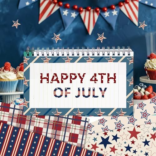 Retro Patriotic Scrapbook Paper Blue Star Patterned Papers Pad 11.8×11.8,24 Sheets Double-Sided Scrapbooking CardStock Paper for 4th of July Card Making Veteran's Day Cardmaking DIY Origami Papers. - Image 6