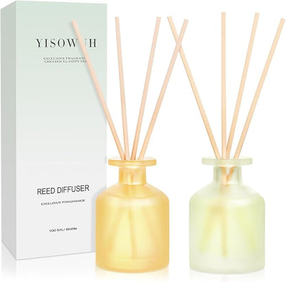 YISOWUH Reed Diffuser - BlackBerry Pineapple & Jasmine Green Tea 3.38oz (100ml) 2 Packs Essential Oil Reed Diffuser Set with 16 Sticks, Long Lasting Fragrance for Home, Bathroom, Bedroom, Room, Decor