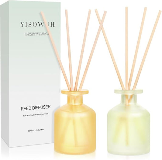 YISOWUH Reed Diffuser - BlackBerry Pineapple & Jasmine Green Tea 3.38oz (100ml) 2 Packs Essential Oil Reed Diffuser Set with 16 Sticks, Long Lasting Fragrance for Home, Bathroom, Bedroom, Room, Decor