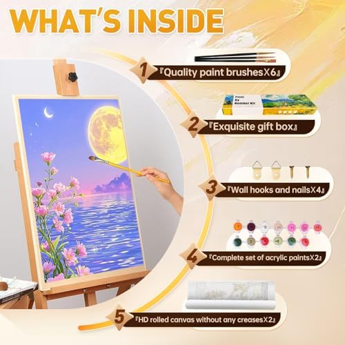 Qaisxoty Paint by Numbers Kit for Adults Beginners, Easy 2 Pack Lake Landscape Paint by Numbers Kit on Rolled Canvas, Acylic Painting by Numbers for Great Gift & Home Decor - 12” x 16” - Image 7