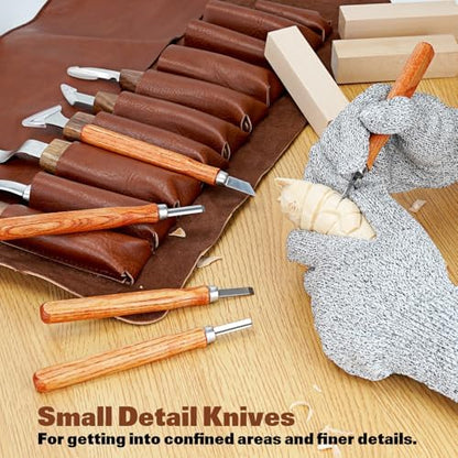 Wood Carving Tools, 15Pcs Wood Carving Kit with PU Storage Bag, Wood Whittling Kit with 6Pcs Whittling Knives & 5 Detail Carving Knives for Adults Wood Carving DIY - Image 6