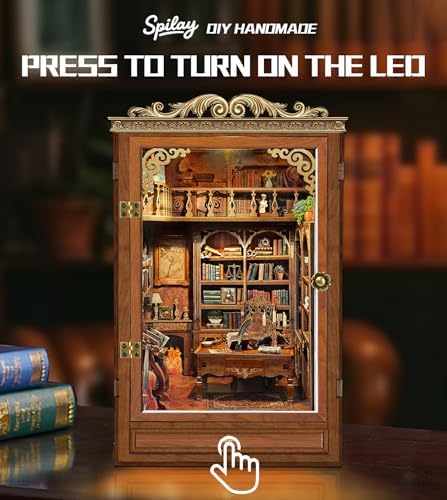 Spilay DIY Dollhouse Booknook Kit,DIY Bookshelf kit,with LED Light for Bookends Model Build kit,Handmade Crafts Gifts for Birthday Valentine's Day.(TIME Book House) - Image 4