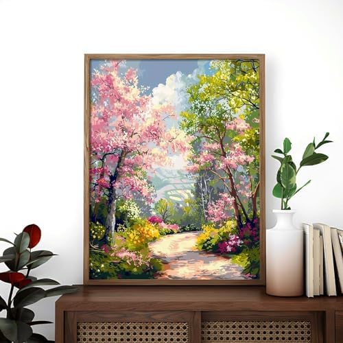 Alptiny Spring Landscape Paint by Numbers Kit for Adults Beginner, Floral Pathway Paint by Number Kits, DIY Flower Oil Painting Kit for Relaxation & Home Decor, 16x20 Inch - Image 3