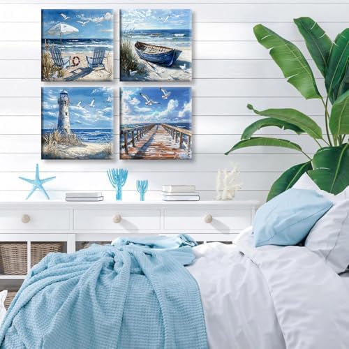 Clendo 4 Pack Beach Paint by Numbers Kit for Adults Beginners Framed - DIY Coast Adults Paint by Numbers Kits on Canvas, Small Easy Acrylic Oil Painting for Home Wall Decor (8 x 8 Inch) - Image 2
