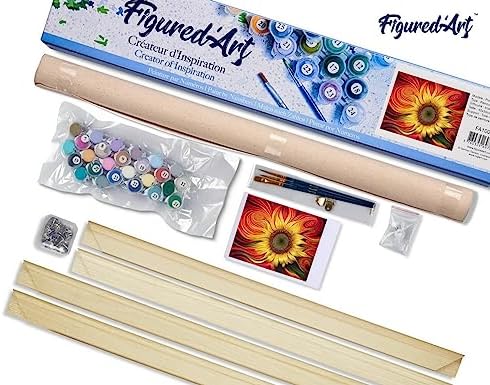 Figured'Art Paint by Numbers Kit for Adults Red Sunflower 16"x20" - Craft Art Painting Rolled Canvas with DIY Wooden Frame - Image 5