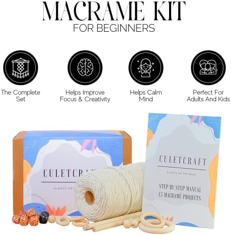 CULETCRAFT Macrame Kit for Beginners 153pc, 15 Projects Book, 164yd Cotton Macrame Cord, Wooden Beads & Sticks, Wooden & Metal Rings, Gift Box, Book & Accessories, Perfect Macrame Starter Kit - Image 6
