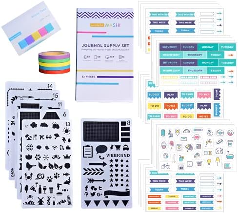 Perfect Planner Journal Supplies Kit - 32 Piece Set, Custom-Designed Supplies for Bullet Dot Journals and Planners, Includes Stickers, Stencils, Washi Tapes and Sticky Notes, by Wonderful Washi by Wonderful+Washi