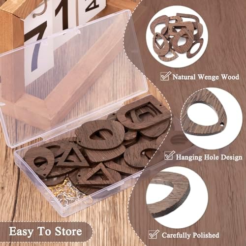 24pcs Wooden Earring Charms Kit Large Natural Wooden Pendants in Teardrop Oval Triangle Horse Eye Shape with Ear Hooks Jump Rings for Boho Earring DIY Jewelry Making - Image 6