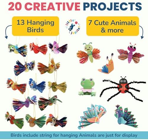DIY Zig Zag Origami - Beginner Origami & EVA Foam & Paper Craft Kit for Kids 6-10 Yrs - Boys & Girls Build 20 Hanging Birds, Insects, & More - Use for Room Decoration, Christmas Ornaments, & More - Image 3