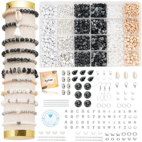 Xyliise Bracelet Making Kit Natürliche Perlen Set for Adults Beads for Bracelets Silver Jewelry Making Supplies DIY Jewelry Necklace Earrings (CZ006-Black and White) by Unknown