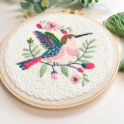 Myfelicity Punch Needle Embroidery Kit, Beginner Craft Set with Animal Pattern Design, 7.9 Inch Hoop (Hummingbird) - Image 4