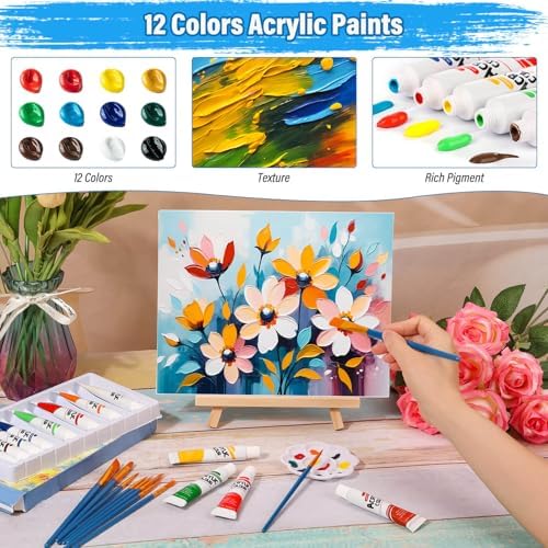 shynek 66 Pack Canvases with Easel Set, 8 x 10 Inch Canvas Boards with Wooden Easels, Acrylic Paint, Paint Brushes Canvas Panel Painting Kit for Beginners Art Crafts Sip and Paint Party - Image 6