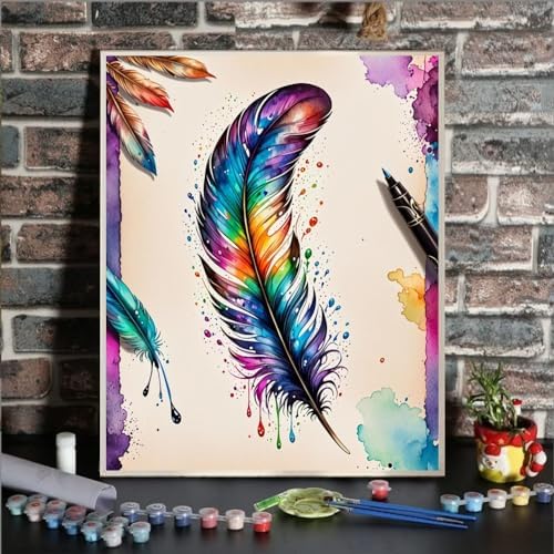 ldazao Paint By Numbers Kit for Adults Feather Adult Paint By Number Kits Canvas Painting Kit for Beginner Adults' Paint-By-Number Kits Oil Painting Kits for Gift Home Wall Decor 16x20 Inch - Image 2