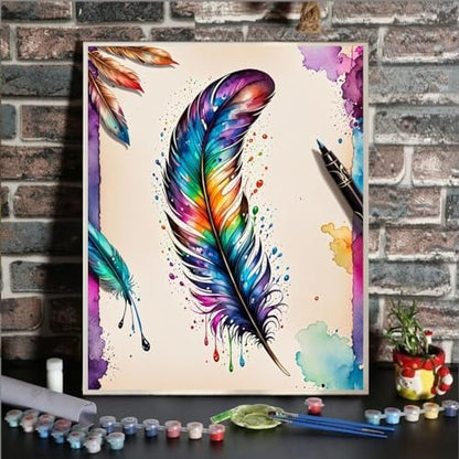 ldazao Paint By Numbers Kit for Adults Feather Adult Paint By Number Kits Canvas Painting Kit for Beginner Adults' Paint-By-Number Kits Oil Painting Kits for Gift Home Wall Decor 16x20 Inch - Image 2