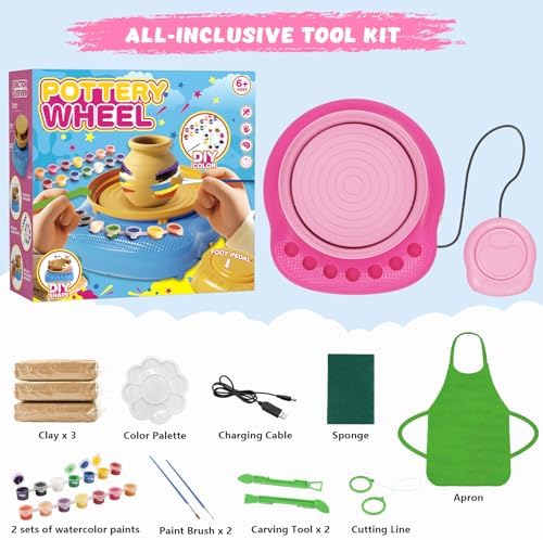 Pottery Wheel for Kids with Air Dry Clay Kit, 12 Paints & Tools, Ages 6-12 - Image 2