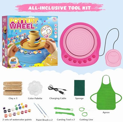 Pottery Wheel for Kids with Air Dry Clay Kit, 12 Paints & Tools, Ages 6-12 - Image 2