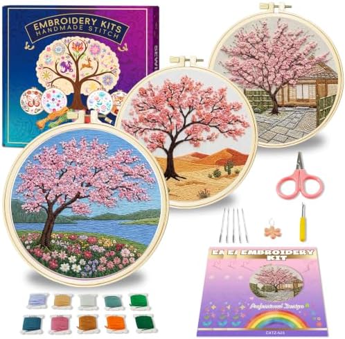 Huacan Embroidery Kit for Adults Beginners with 3 Hoops & Gift Box by Home