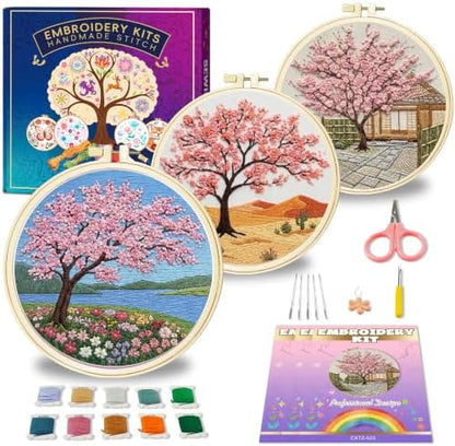 Huacan Embroidery Kit for Adults Beginners with 3 Hoops & Gift Box by Home