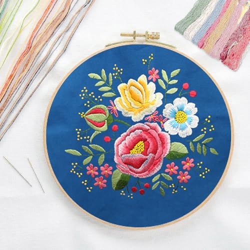 CREAWONDER Canvas Tote Bag Embroidery Kit with Pattern for Beginners, Arts and DIY Embroidery Crafts Kits for Adults, Include Instructions, Thimble, Embroidery Hoops, Color Threads and Tool - Image 3
