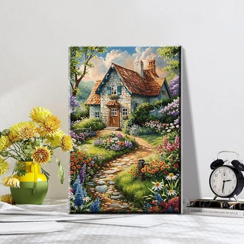 ATDMS House Flowers Paint by Numbers Kits for Adult with Frame, 8x12 Inch - Image 2