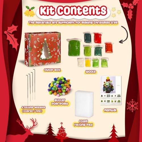 KIDS KING Needle Felting Kit for Handicraft Beginners Teens & Adults – Christmas Tree Felting with Instruction, Material Tools: Wool, Needles, Felting Pad, Home Decorations for Christmas - Image 2