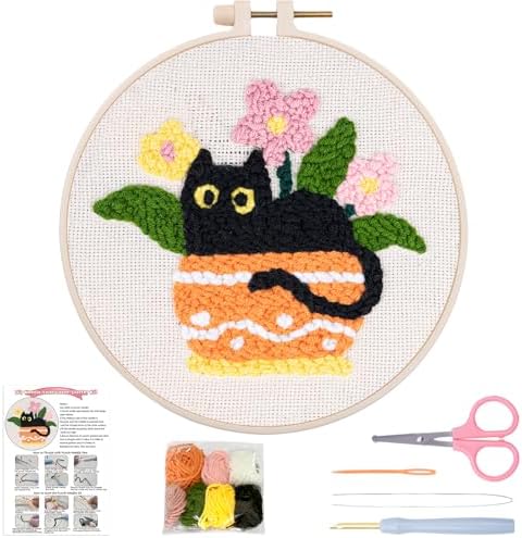Louise Maelys Cat Plant Pattern Embroidery Kit for Beginners by LouiseMaelys