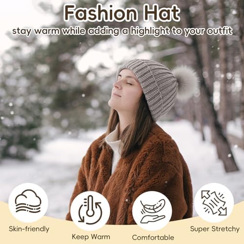 GliCraft Hat Knitting Kit for Beginners with Yarn Needles Pom,Warm Grey - Image 6