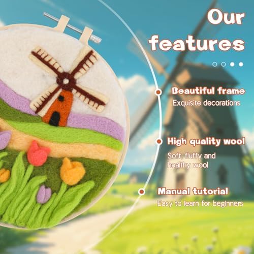 QMNNMA Needle Felting Kit for Beginners, Needle Felt Painting Kit with Picture Frame, Foam Pad, Felt Cloth, and Instructions, Flowers Wool Felting Kit Used for Home Decoration, Art Craft - Image 3