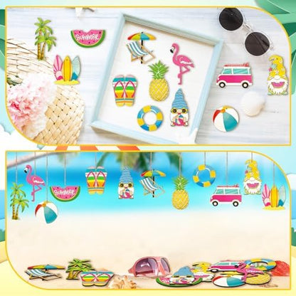 JellyArch 36 Pcs Summer Wood Cutouts Crafts for Kids, Hawaiian Blank Unfinished Wooden Shapes Slices, Tropical Beach DIY Crafts Paint Ornaments Hanging Embellishment for School Home Party Decors - Image 6