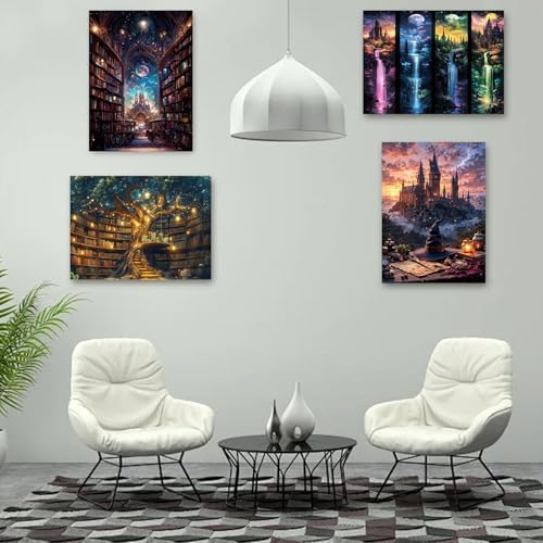 4 Pack Castle Paint by Numbers Kit for Adults Framed Canvas, Frameworkless - Image 4