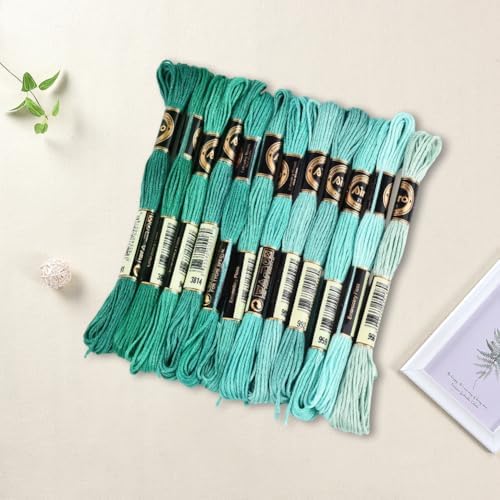 12 Skeins 6 Strands Green Cross Stitch Thread Variegated Gradient Embroidery Floss Polyester Friendship Bracelet String Yarn Threads Bulk for Hand Sewing Bracelets Needlecraft DIY Stitching - Image 3