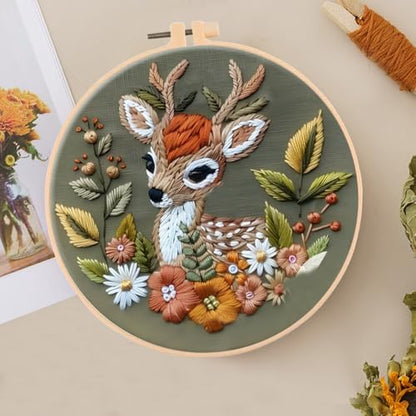 Huacan Embroidery Kits for Adults Beginner DIY Cross Stitch Stamped Christmas Pattern Stitching Deer Sewing Kit 1 Piece 7.8 x 7.8 Inch - Image 3